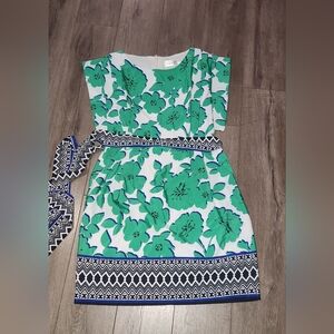 Eliza J. Green & White Floral Short Sleeve Belted Mini Dress Size 4